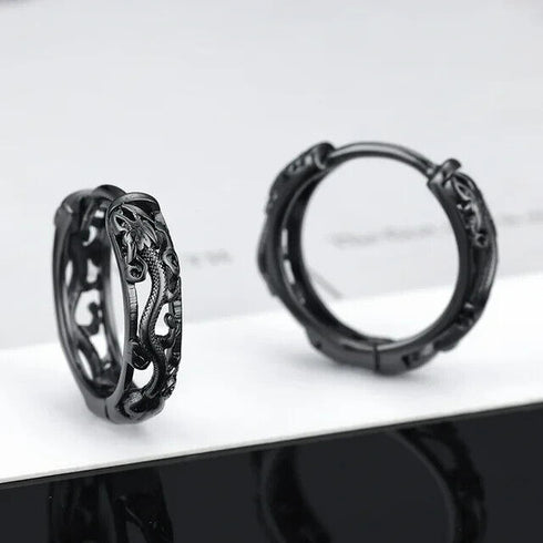 Punk Style Hollow Out Dragon Carved Unique Design Men Women Huggie Hoop Earrings